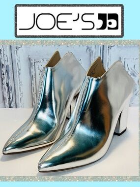 🆕 Joe’s Jeans ‘Dahlia’ Liquid Silver Mirror Mules Block Heel Chic